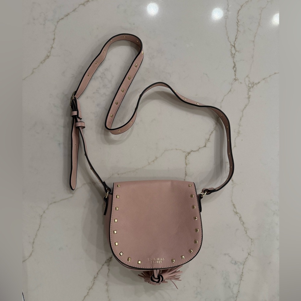 Victoria’s Secret Rose Pink Crossbody Bag with gold square studs